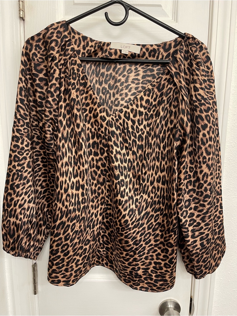 LOFT Leopard Print V-Neck Blouse - Brown/Black